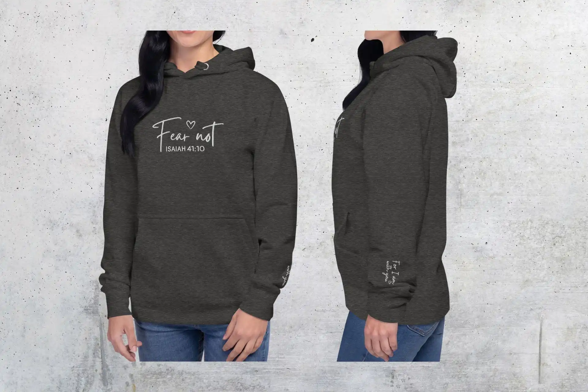 Fear not Hoodie mit christlichem Motiv, bequemer Pullover für Christen, dunkles Grau.