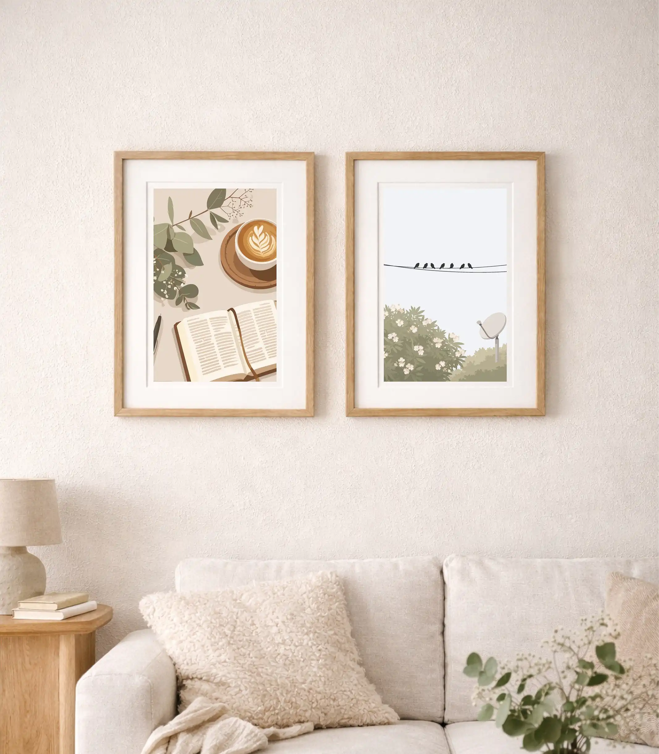 Gottesdienstbilder im Wohnzimmer, christliche Kunst, ruhige Wohnraumdekoration, christliche Motive.