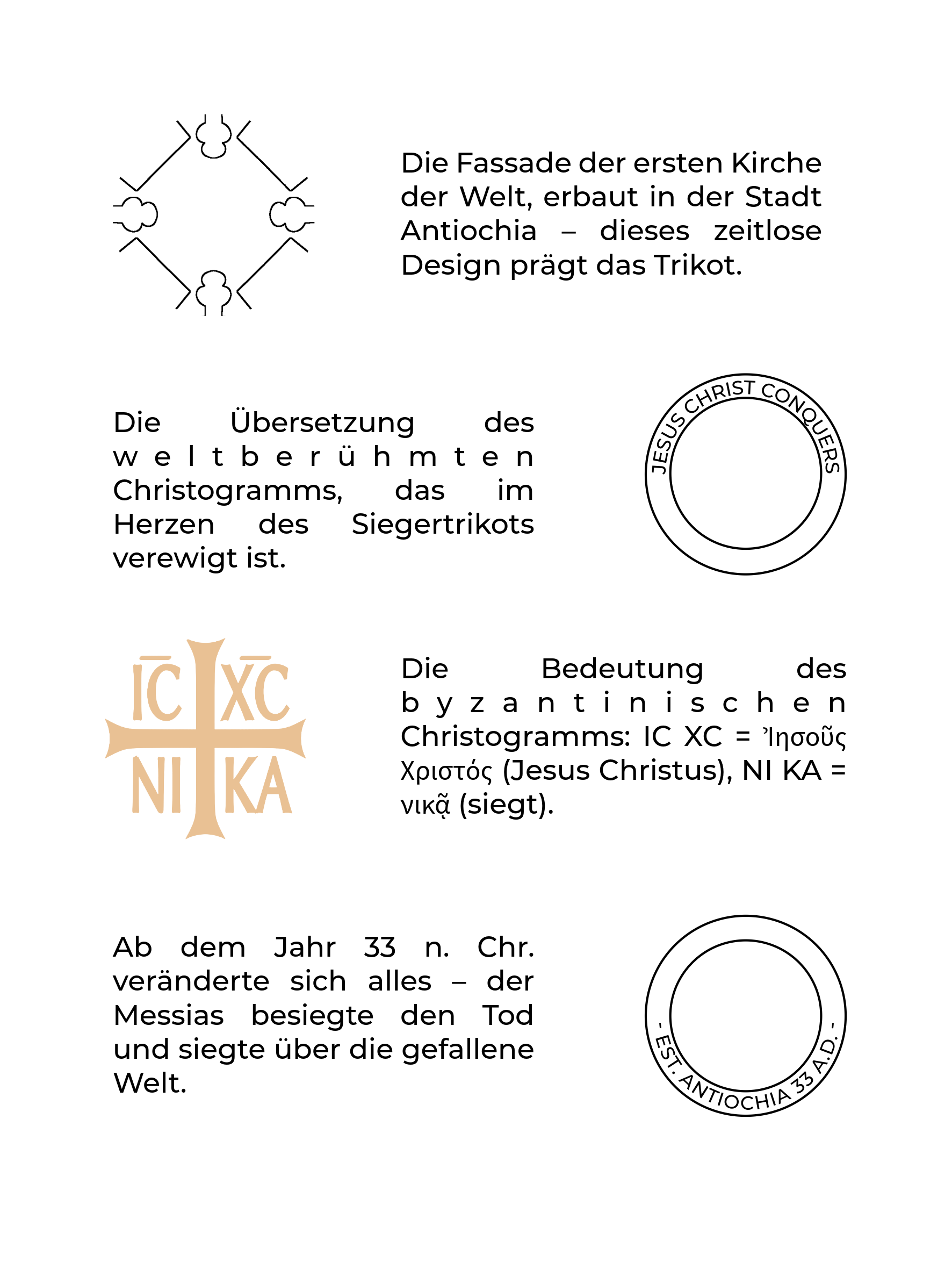 Sieger-Trikot - "Jesus Christ conquers" 4 Die Fassade der ersten Kirche Antiochia mit Trikot-Design, christliches Symbol, Bibelzitate.