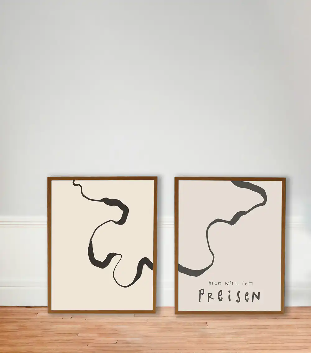 Einrichtung mit zwei modernen, minimalistischen Wandbildern mit Bibelvers, christliche Dekoration.