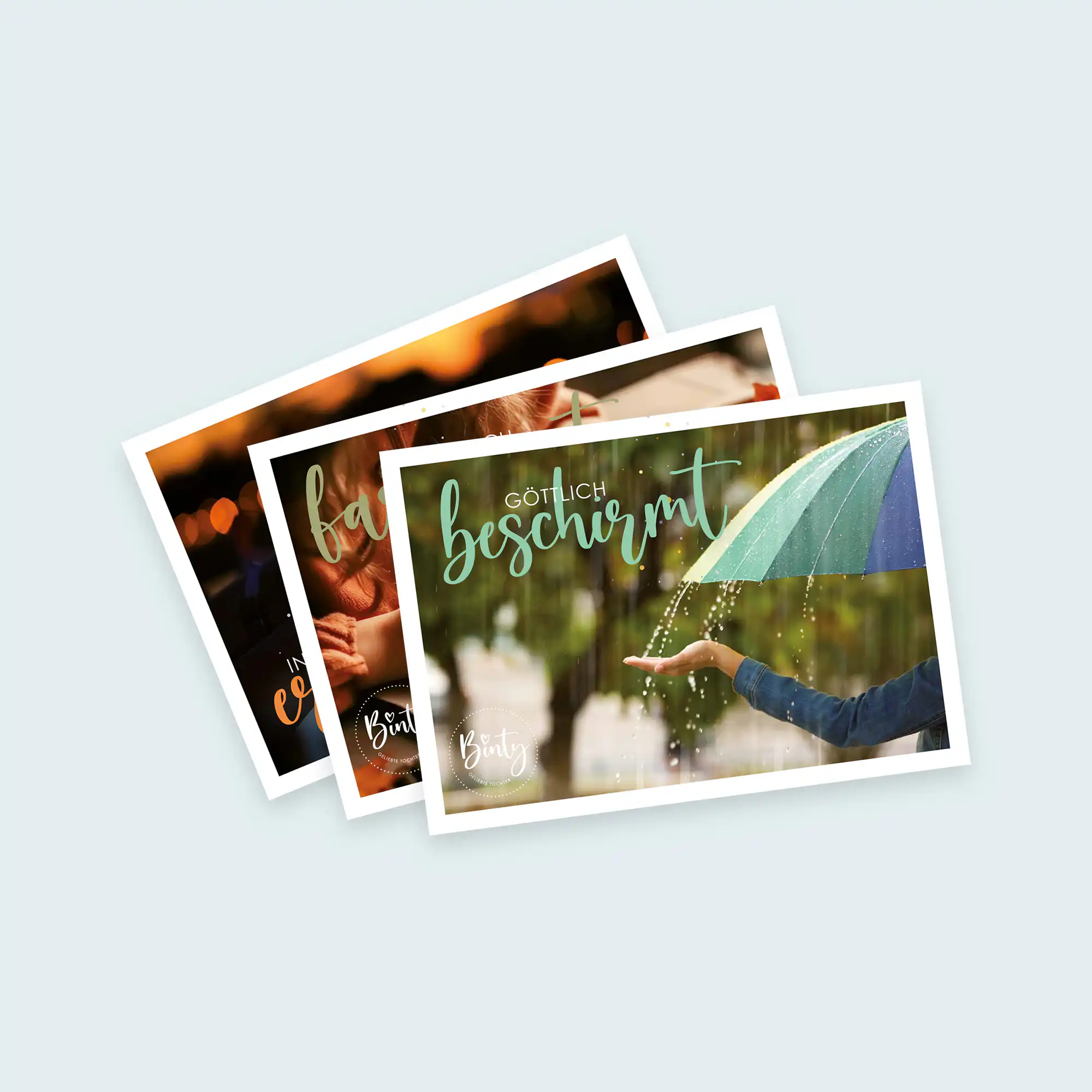 Postkarten Bundle | Herbstedition Ruth 1 Christliche Grußkarten mit Regen und Sonnenlicht, religiöse Botschaften, Mookho.de.