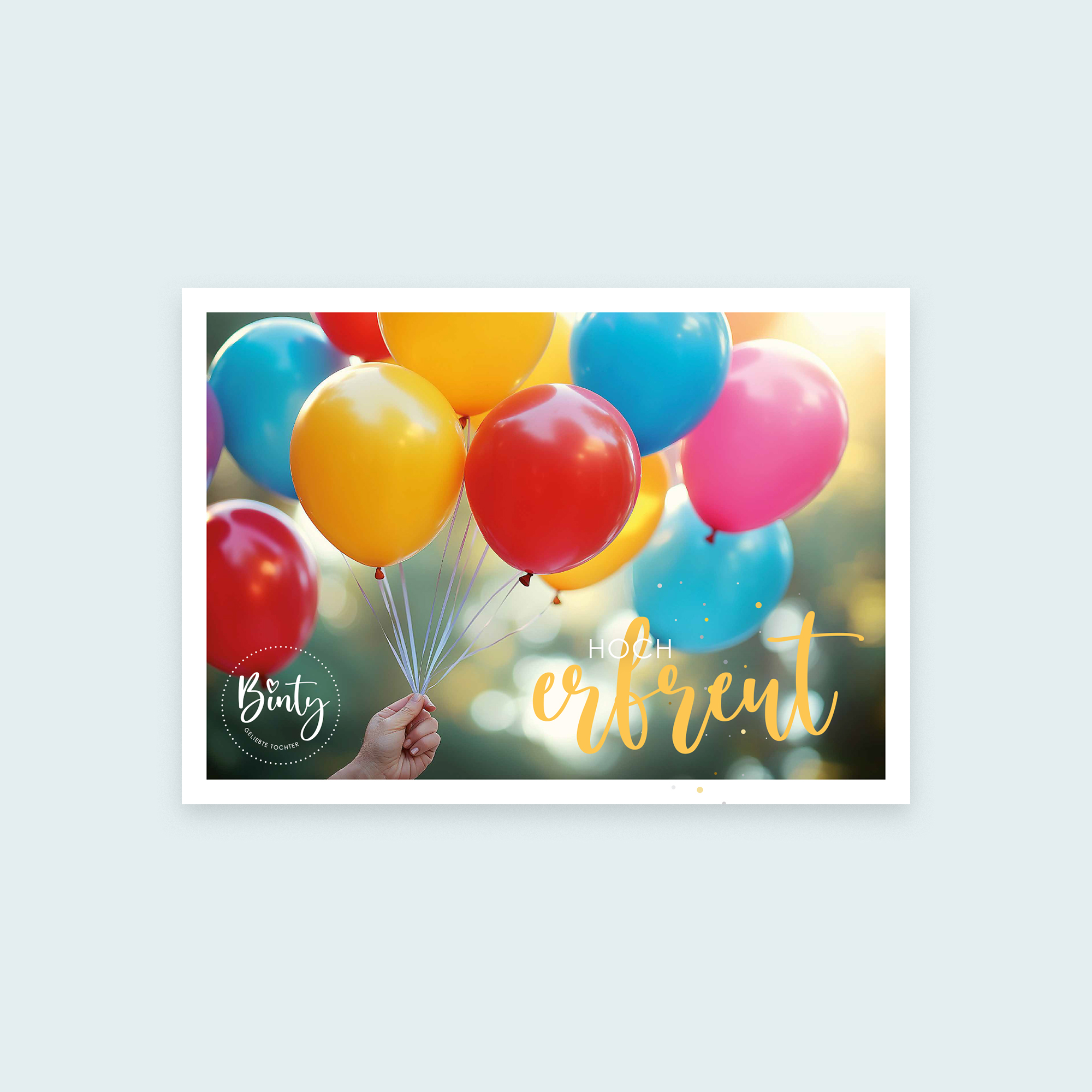 Postkarten Bundle | Sommeredition Eveline 2 Bunte Ballons mit christlichem Gruß und Logo auf weißem Hintergrund.