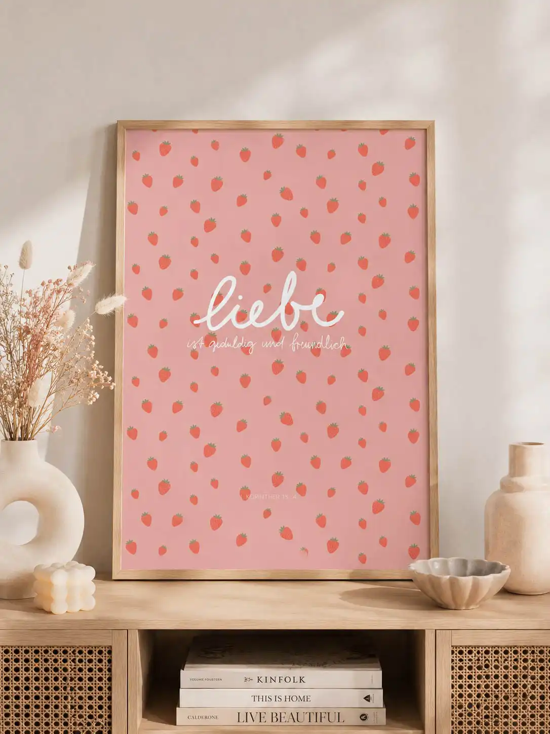 Liebe - Christliche Dekoration, Wandbild mit rosa Punkten, christliche Wohnkultur.