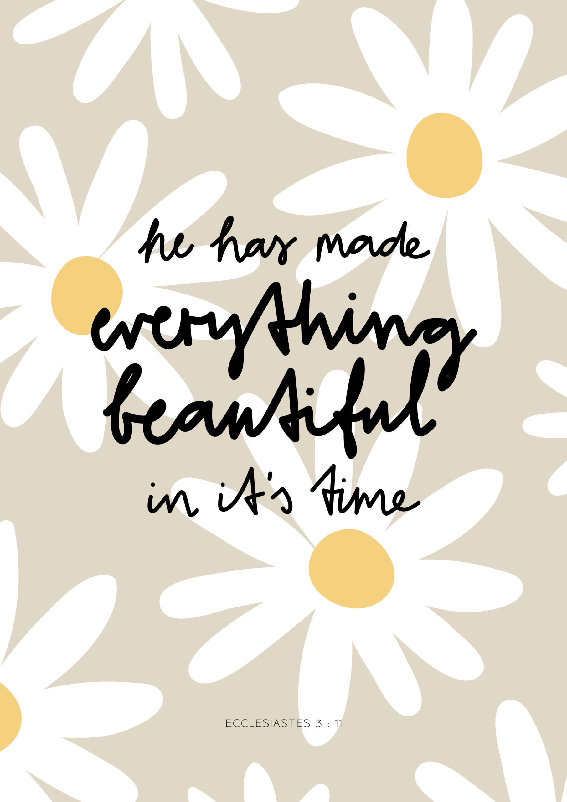 Poster »everything beautiful« 3 Ein inspirierendes Zitat: "Er hat alles schön gemacht zur rechten Zeit" vor einem Hintergrund mit we.