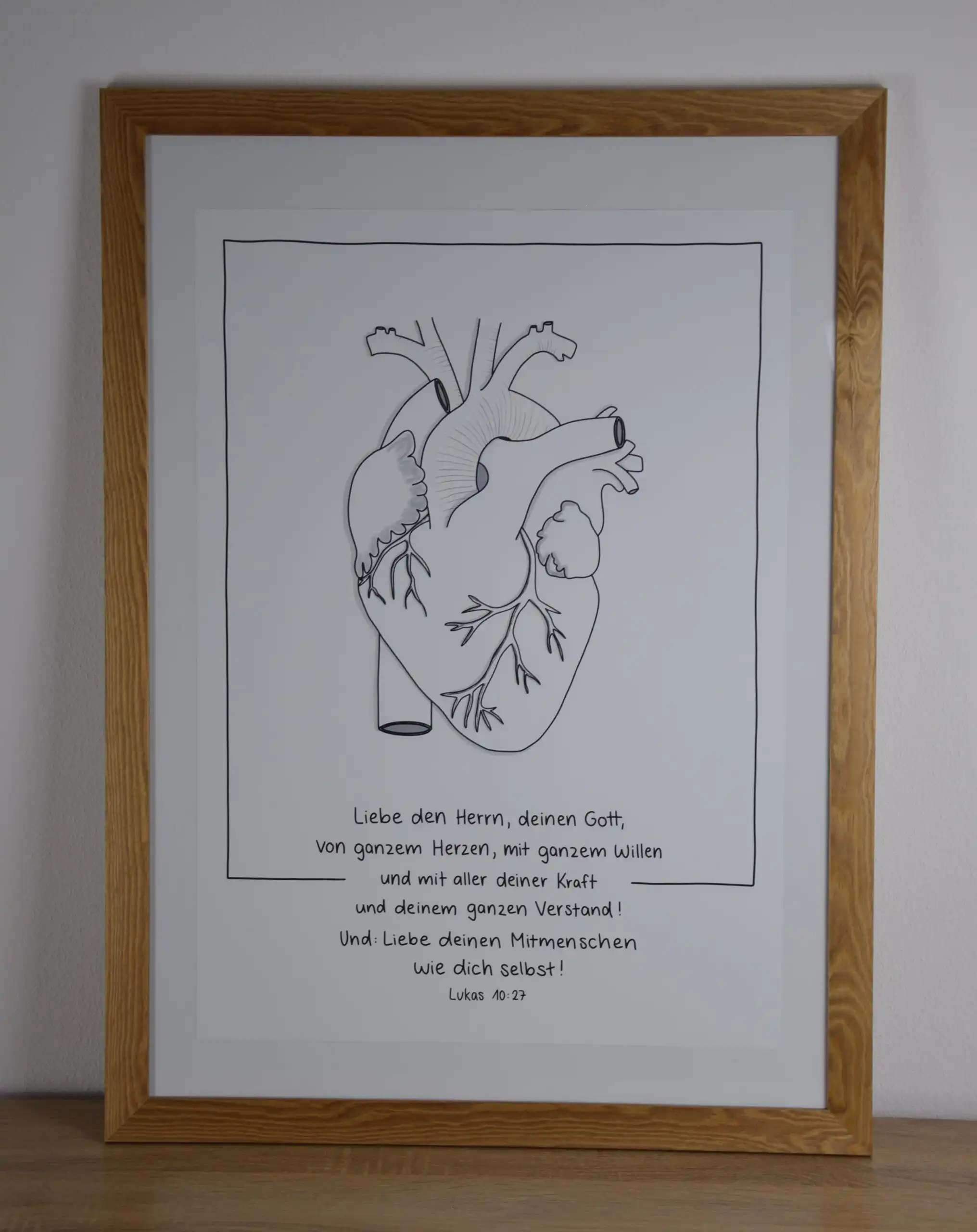 Kunstwerk eines Herzens mit christlichem Gebet in deutscher Sprache.
