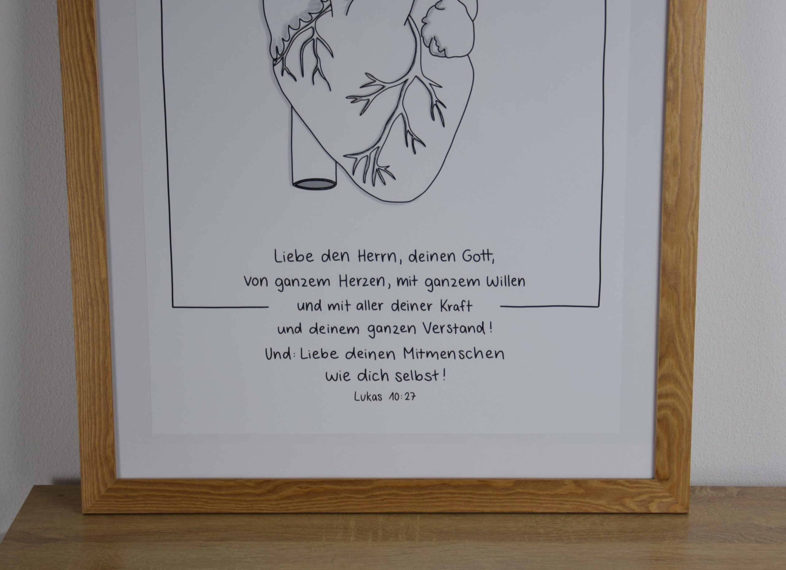 Poster Liebe den Herrn A3/A2 2 Religisches Wandbild mit Herz und Bibelvers in Holzrahmen.