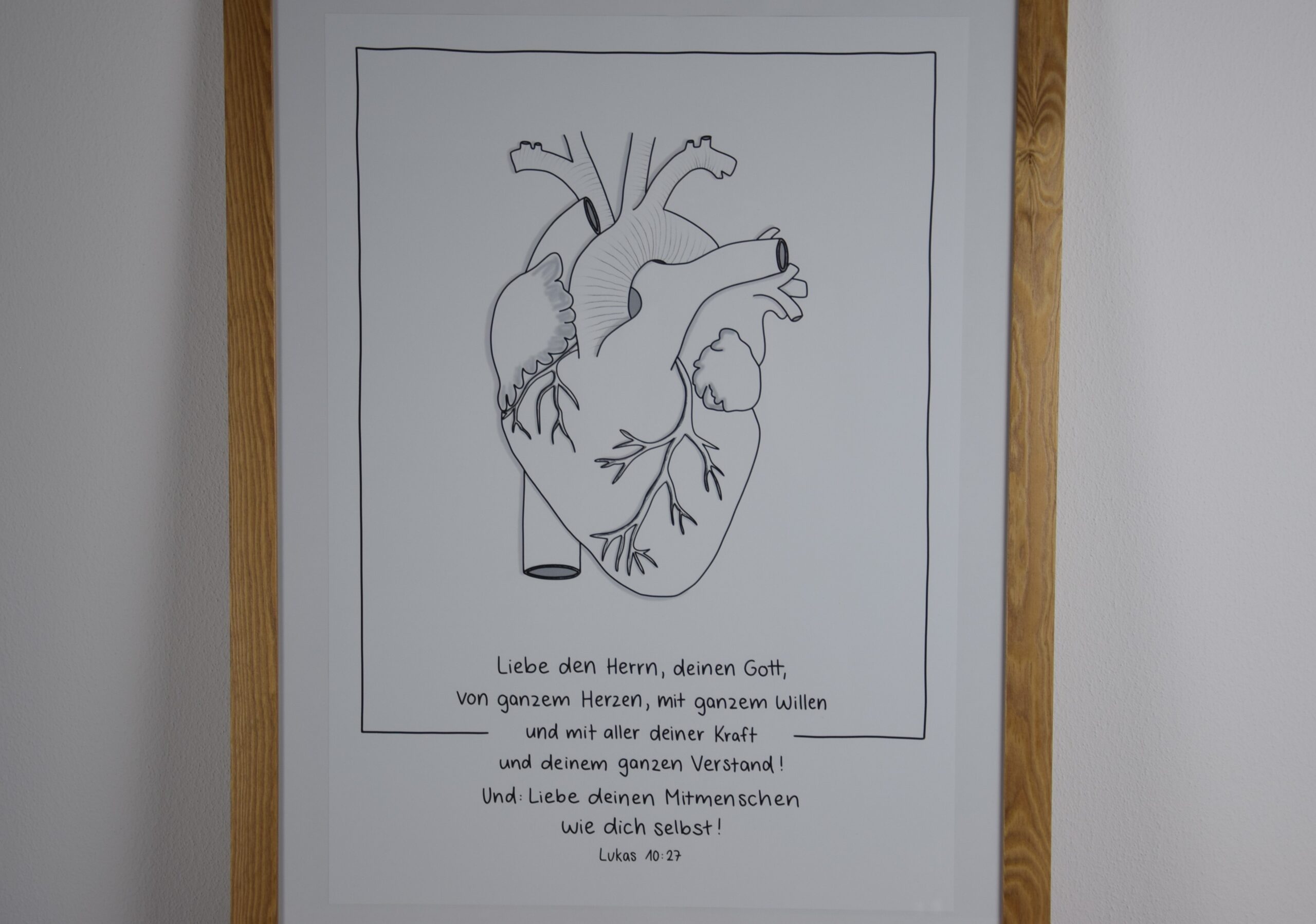 Poster Liebe den Herrn A3/A2 3 Herzzeichnung mit christlichem Gebet und Bibelvers Lukas 4,19.
