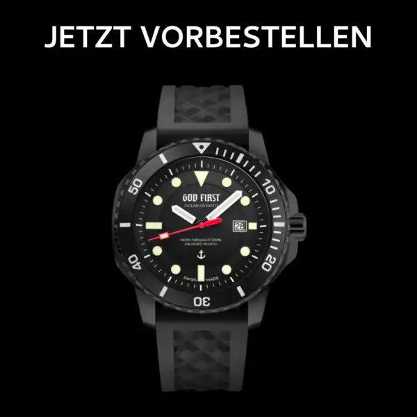 Christlicher Taucheruhr mit schwarzem Zifferblatt und Luminous-Zeigern.