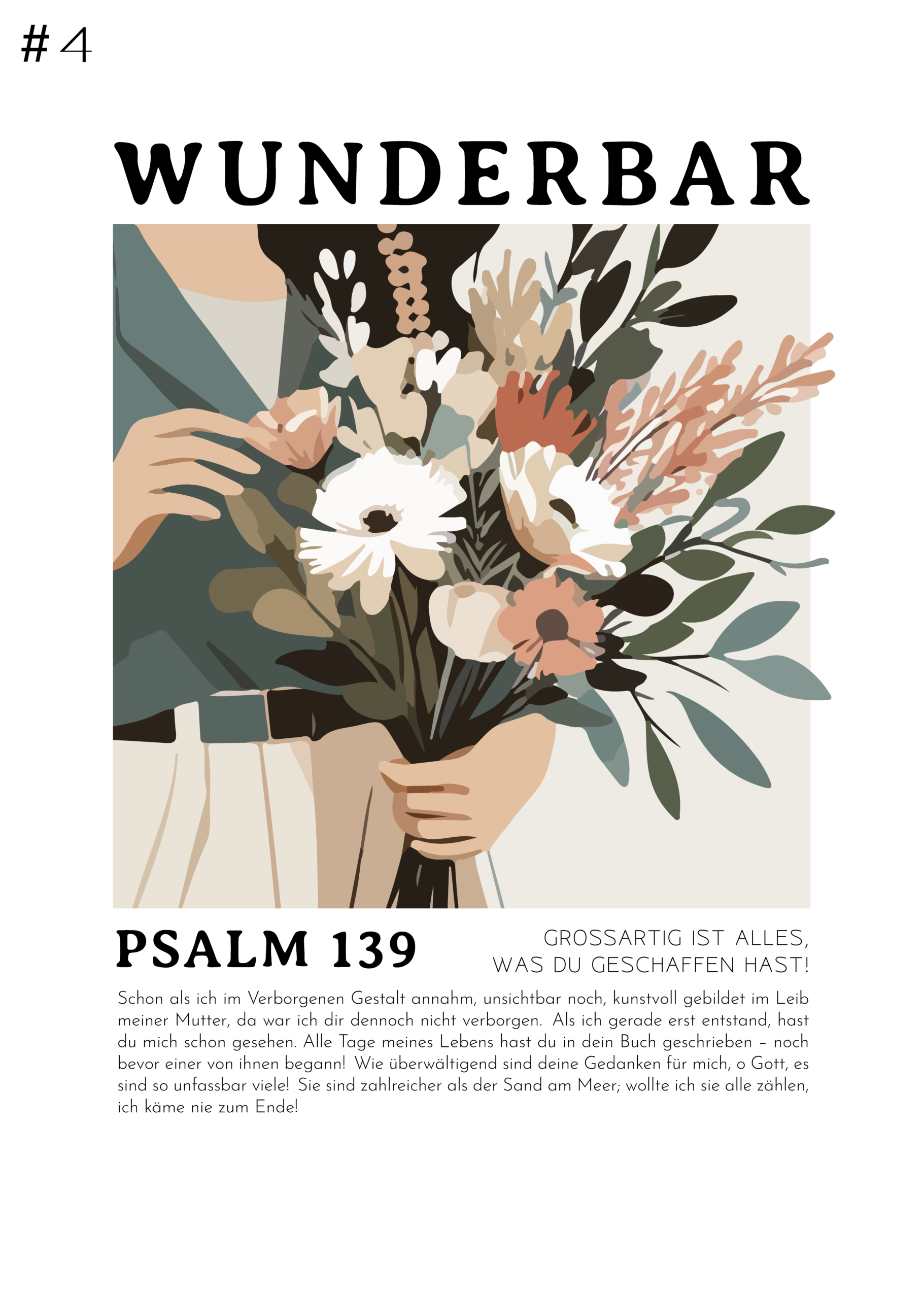 Personalisiertes Bibelversposter 6 Blumenstrauß mit Bibelvers Psalm 139 auf christlicher Webseite.