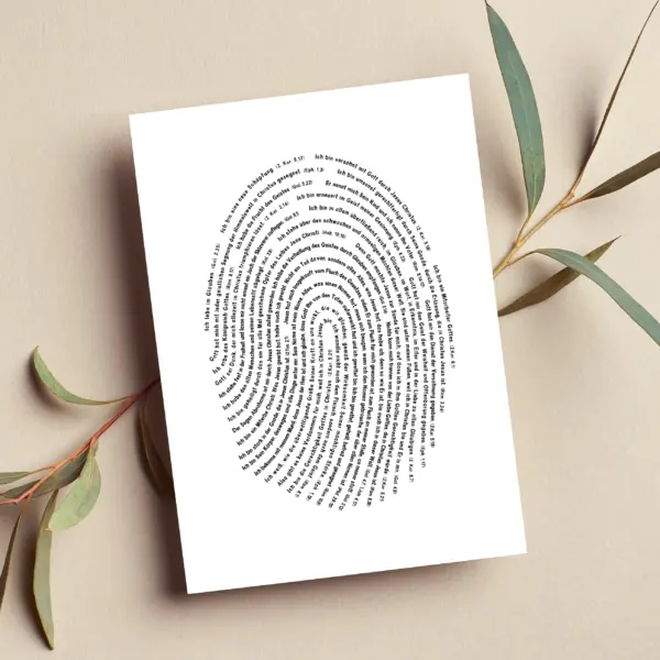 Fingerabdruck aus Text mit christlichen Zitaten auf weißem Hintergrund.