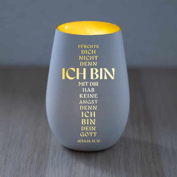 Jahreslosung 2027 Geschenk Windlicht. Fürchte dich nicht, denn ich bin mit dir; hab keine Angst, denn ich bindein Gott! Jesaja 41,10